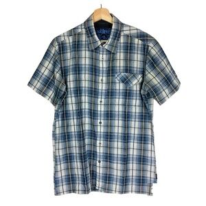Kuhl Mens Shirt Short Sleeve Plaid Collared Button Down Shirt Sz Small TINY FLAW